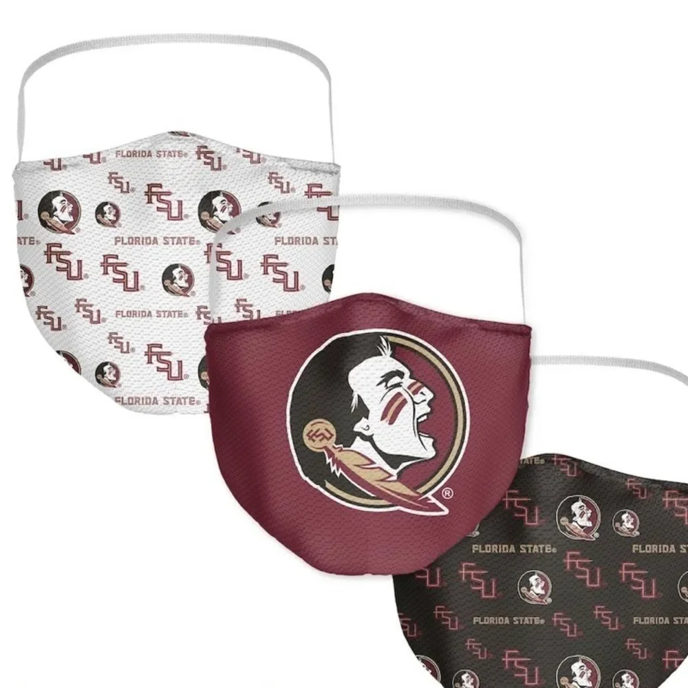 New in Package FSU Florida State Seminoles Face Covering Mask Masks Set of 3